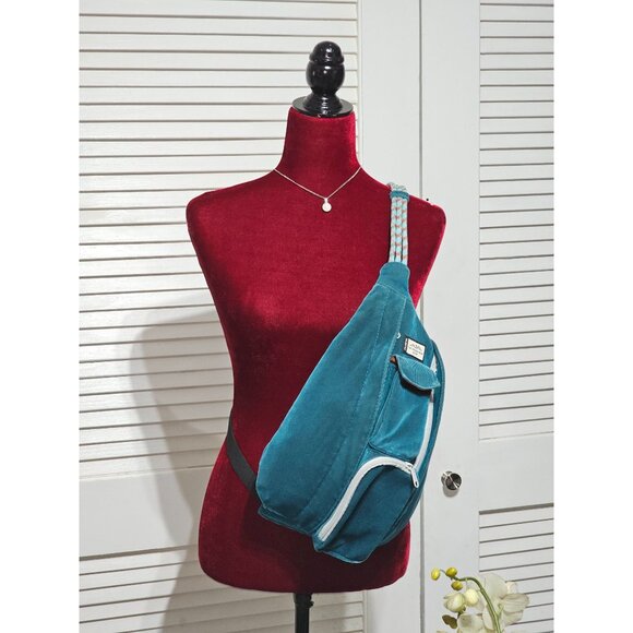 Kavu Women's Rope Cord- Artic Teal Corduroy Sling Backpack Adjustable Strap 2927 - Picture 3 of 14